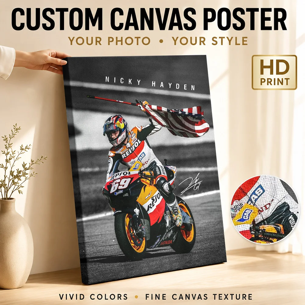 Nicky Hayden MotoGP Canvas Poster Contemporary Sports Style Wall Decor With Customized Photo For Man Cave Ideal Racing Fan Gift
