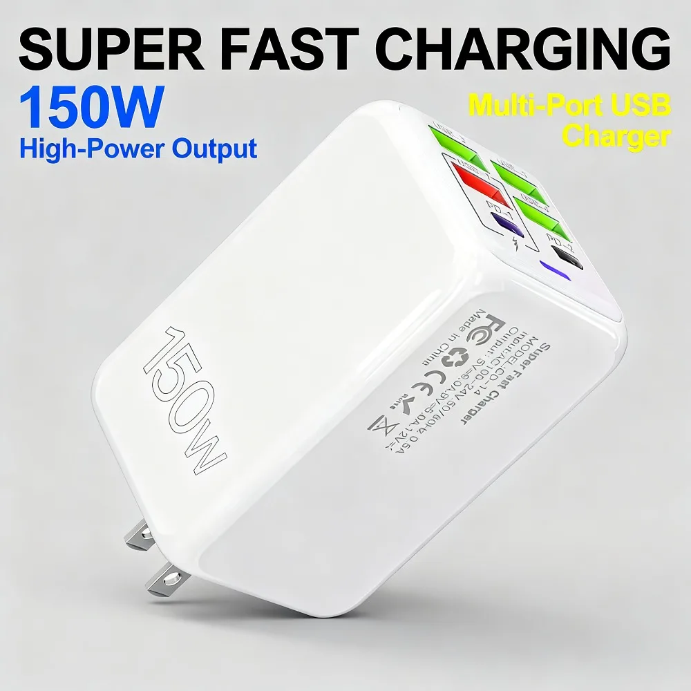 

Зарядное устройство Smart Fast Charging Block мощностью 150 Вт — зарядное устройство USB-C PD с автоматическим определением типа и защитой от перегрузок для iPhone, Samsung, iPad и других устройств