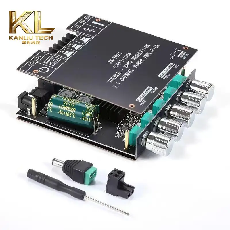 ZK-TB21 2.1 Channel Bluetooth 5.0 Digital Amplifier Board TPA3116D2 50W*2+100W Treble Bass Control Subwoofer AMP Module
