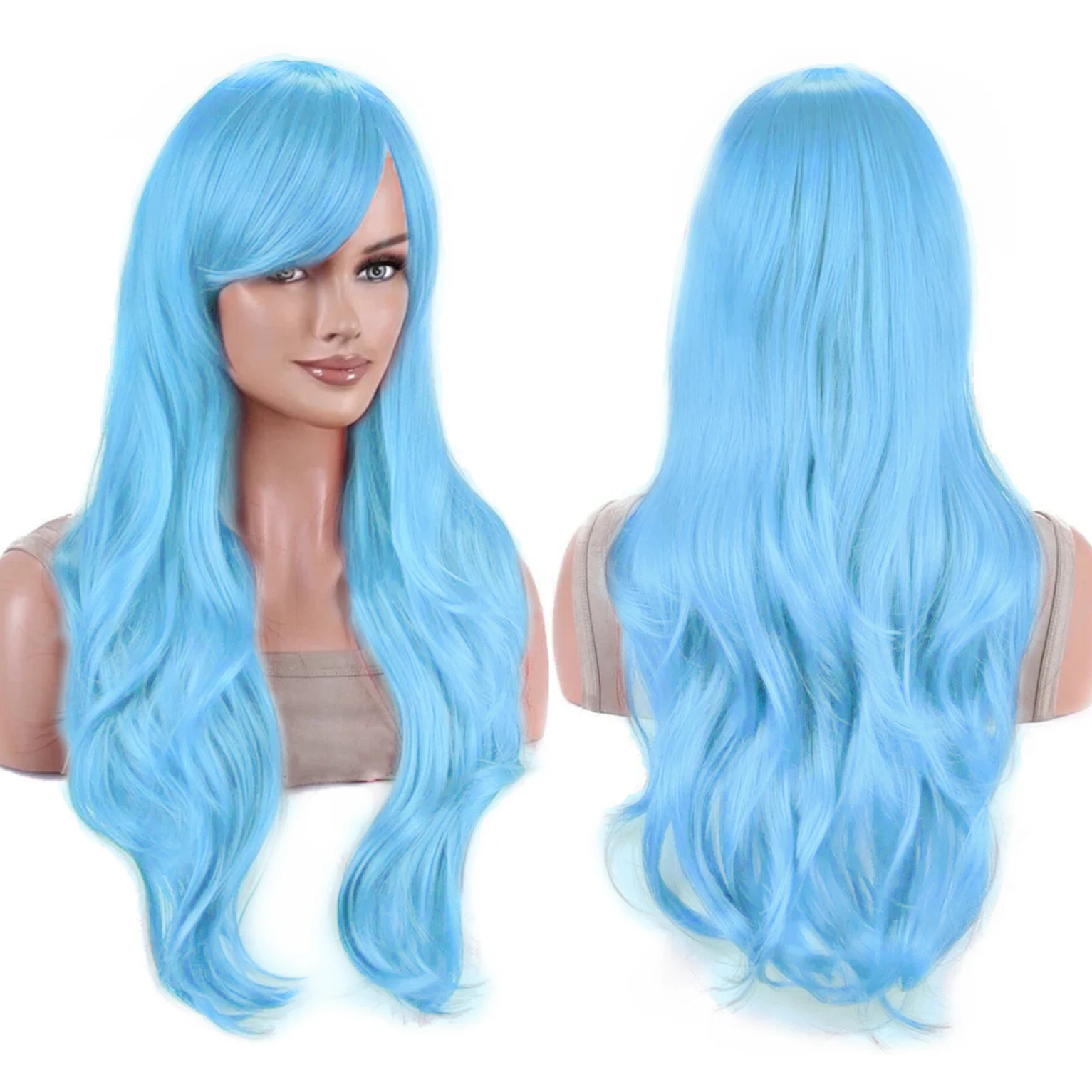 Peluca de pelo sintético largo y ondulado, color azul cielo, Lolita Juvia Lockser, peluca de Cosplay, pelucas de Anime, peluca de disfraz de Halloween Yoshino para niña