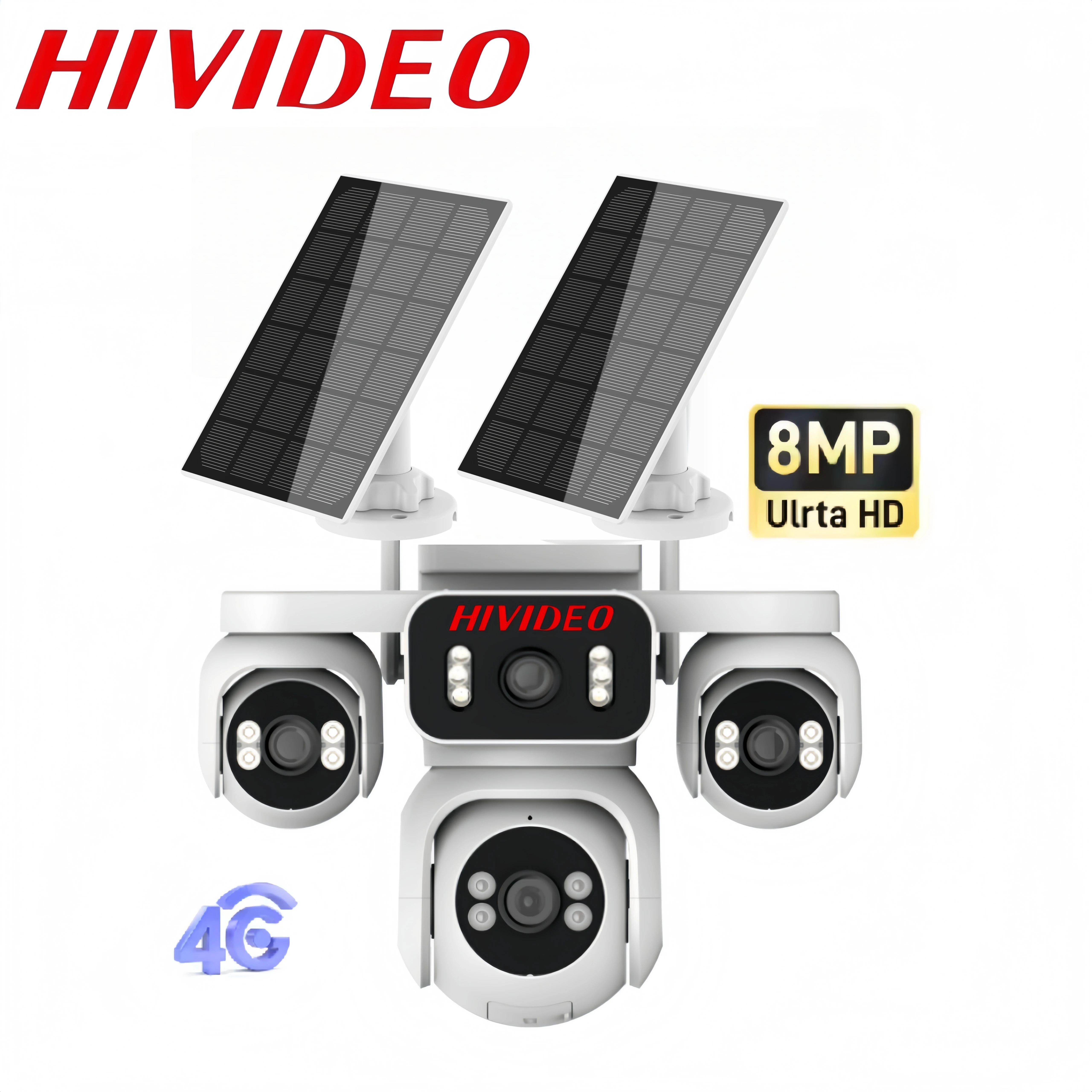 

HIVIDEO 8MP Outdoor Wireless Solar Battery IP Camera Surveillance Camera Security Camera 4G Four Lens Solar Power CCTV Camera