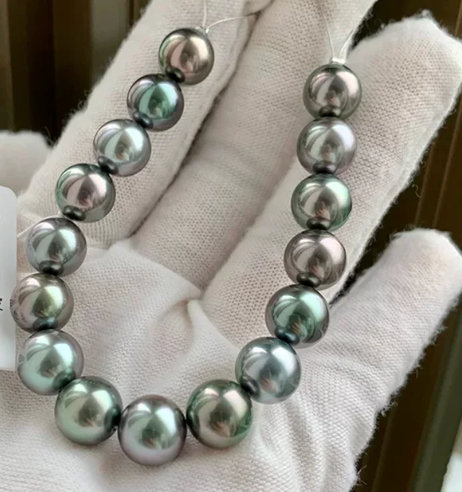 GENUINE NATURAL SOUTH SEA BLACK PEARL LOOSE PEARL FULL DRILLED & 16 PCS PEARLS & 13-16MM