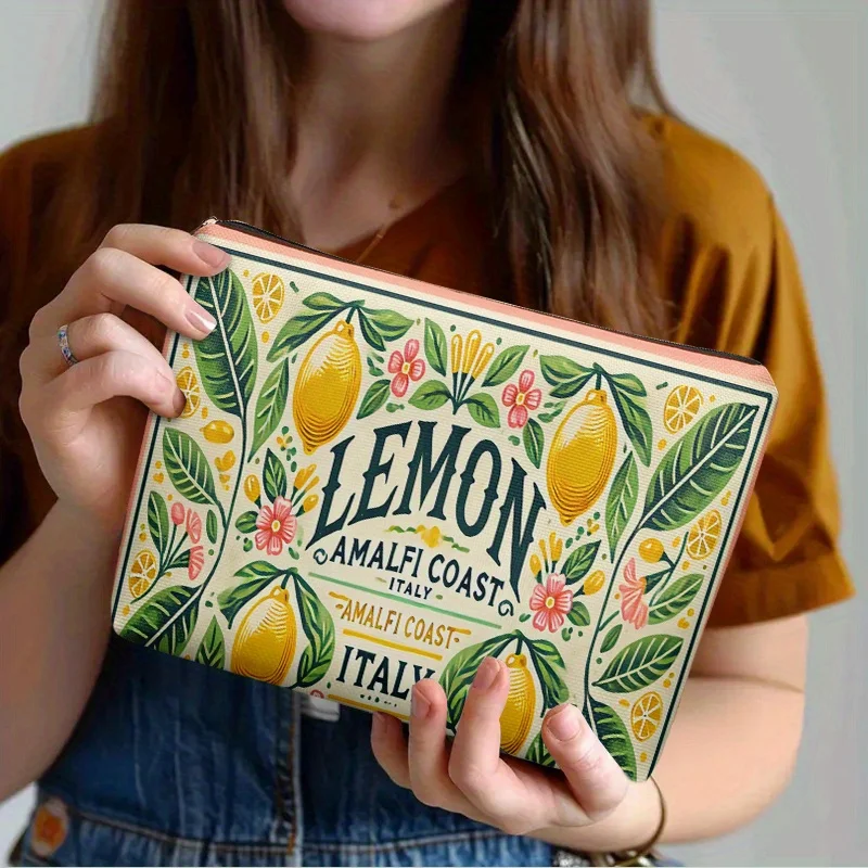 AItalian Amalfi Coast Lemon Makeup Bag - Women's Multifunctional Zipper Pouch, Jewelry Storage Bag