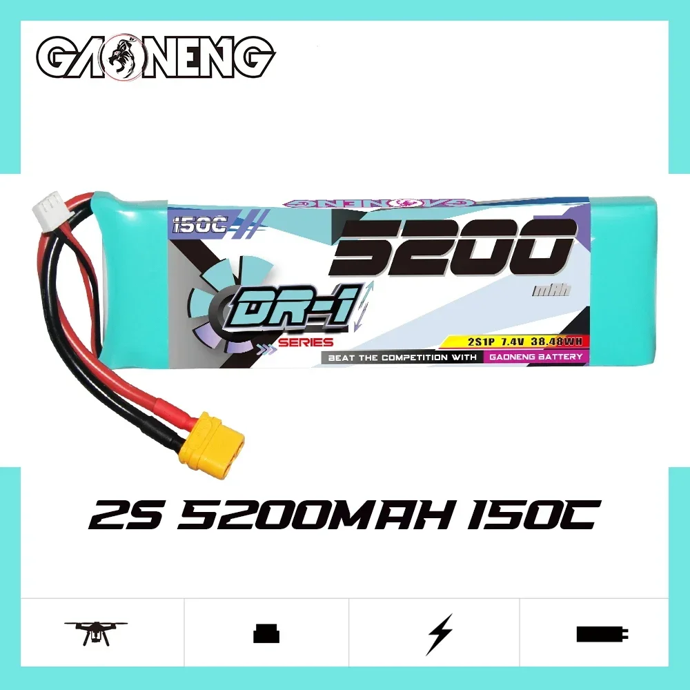 

GAONENG GNB DR-1 5200mAh 2S 150C 300C 7.4V XT60 LiPo Battery RC Boat RC Car E-flite Valiant Parkzone E4F Wildcat 3D Aircraft