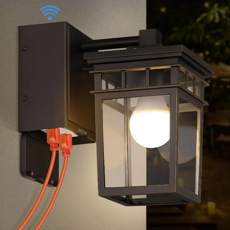 Porch Light with GFCI Outlet Built in, Dusk to Dawn Outdoor Light with Outlet