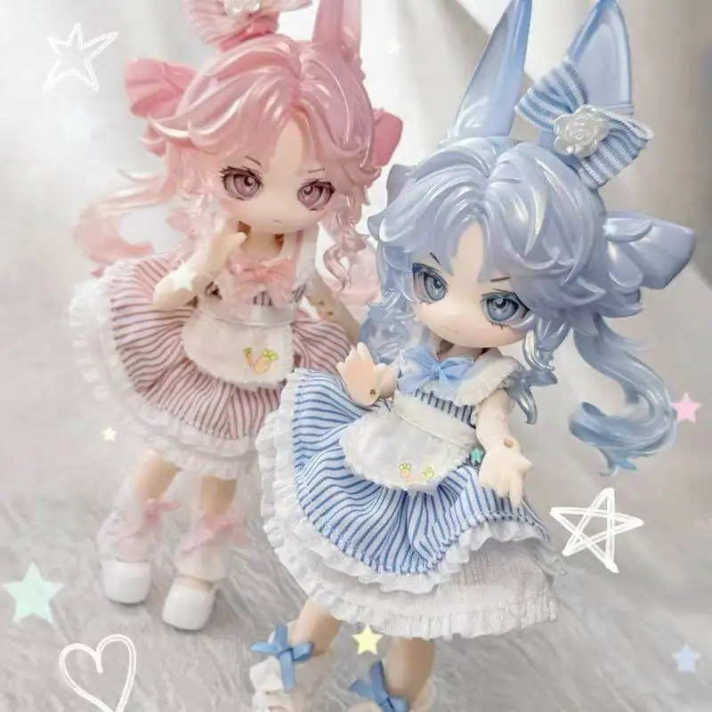 

1/12 BJD Articulated Doll Twin Rabbit Bunny Ears Blind Box Hang Card Peach Oolong Sea Salt Milk Cap For Adult Collectors Gift