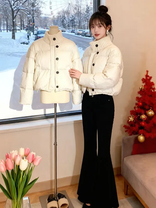 

Cute ort Cotton Jaet Stand Collar Winter Outerwear Soft Sle Korean Version Loose Fit Zipper Closure No Hood for Young W...