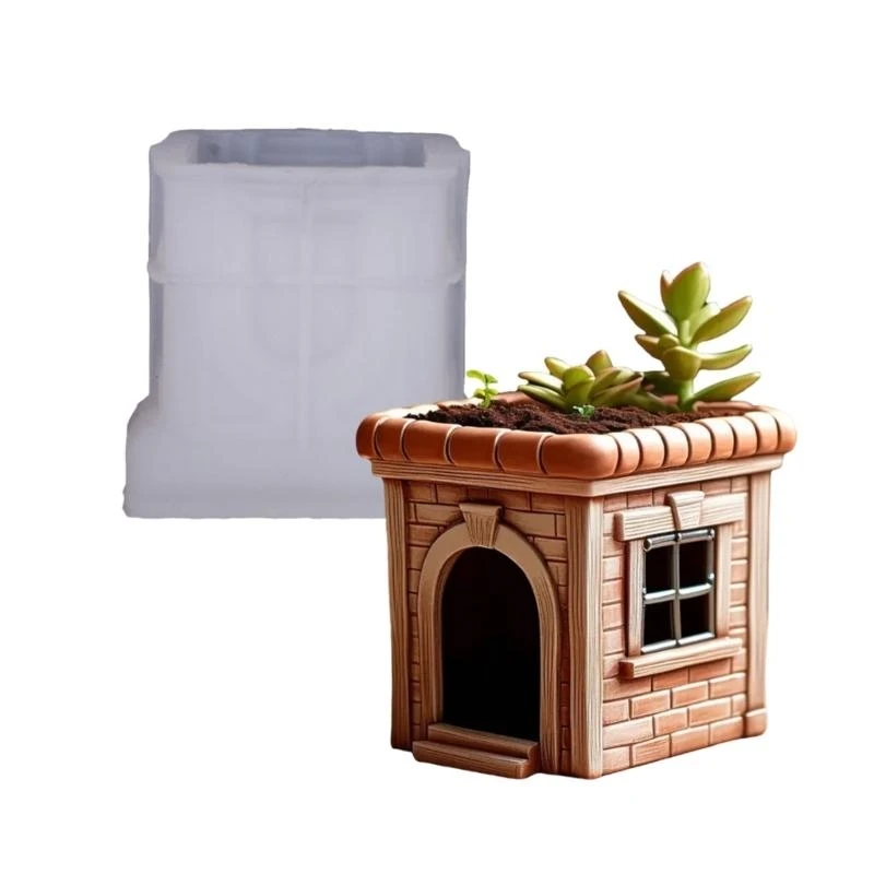 Flexible Silicone House Planter Mold For Resin Art Concrete Cement Casting And Decorative Container