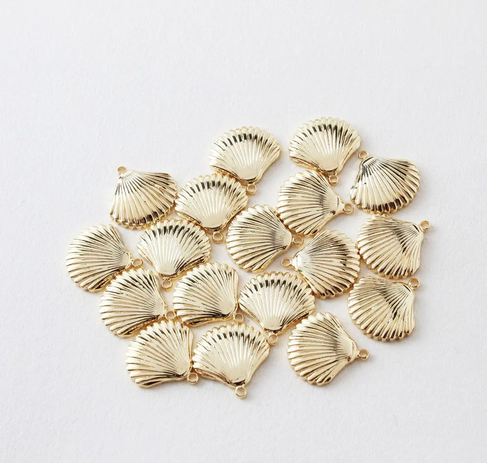 6PCS Shell Shape Charm Jewelry Making Supplies Necklace Pendant Minimalist DIY Handmade Brass 18k Gold Plated 13mm