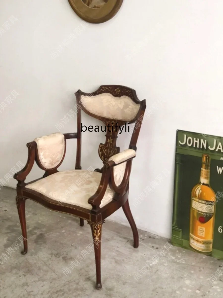 X188 New Classical French Retro Solid Wood Double Sofa Mid-Ancient Carved Fabric Armchair