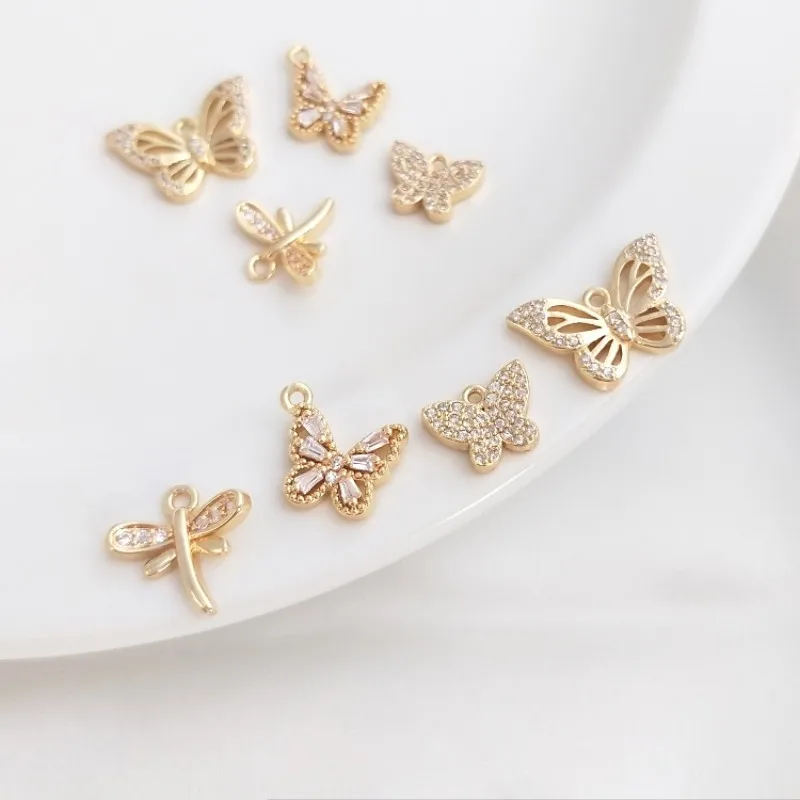 

14K Gold Plated Butterfly Charm CZ Tiny Dragonfly Charm For DIY Jewelry Making Supply