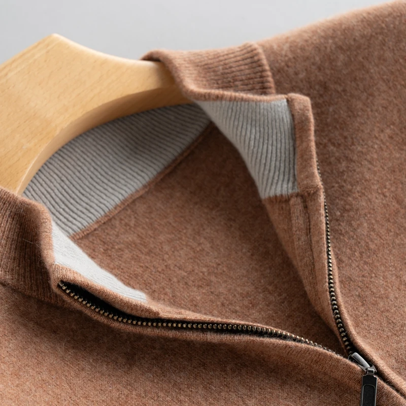 2025 جديد الرجال نصف عالية سستة طوق الكشمير البلوز الرجال الخريف الشتاء 100% الكشمير النقي سميكة معطف شتاء