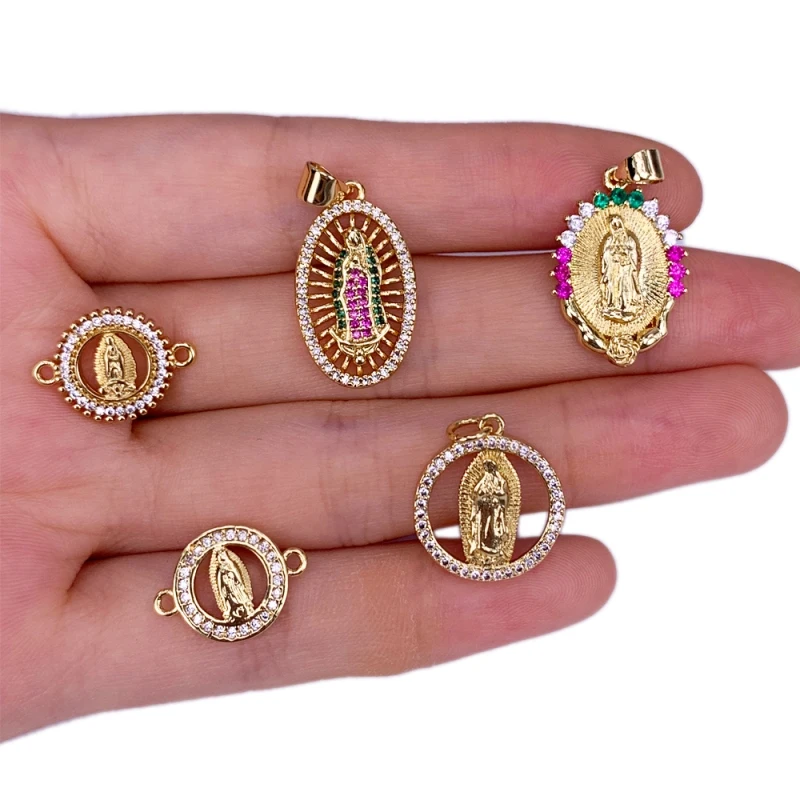 Religious Virgin Mary Prayer Jesus Amulet Pendant Necklace CZ Cubic Zirconia Gold Plated For Women Men Fashion Jewelry Charms