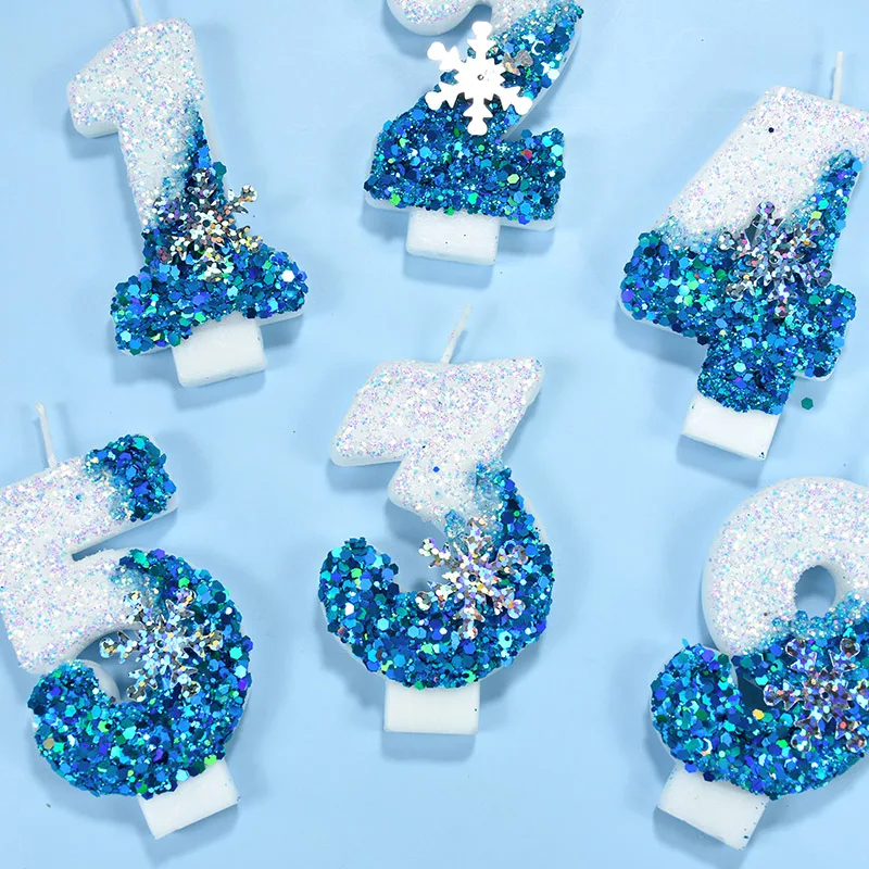 1pc Frozen Birthday Digital Candle Glitter Christmas Snowflake Number Cake Topper Princess Birthday Party Cake Decor Baby Shower