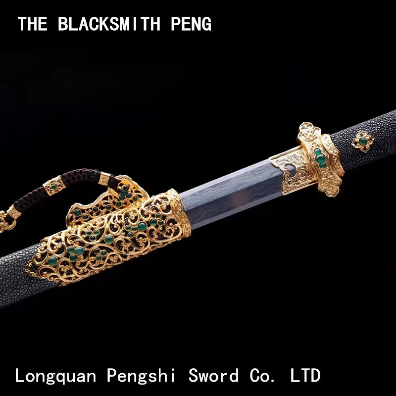 Manual compound forging clamp steel Sharkskin scabbard Hollow carving copper fittings 24 k gold plating Real Chinese Tang Swords