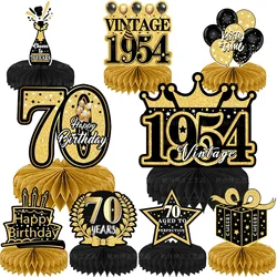 Centrotavola a nido d'ape per il 70° compleanno Decorazioni per feste per 70 anni Ornamento in oro nero per uomo Decorazioni da tavola vintage 1954