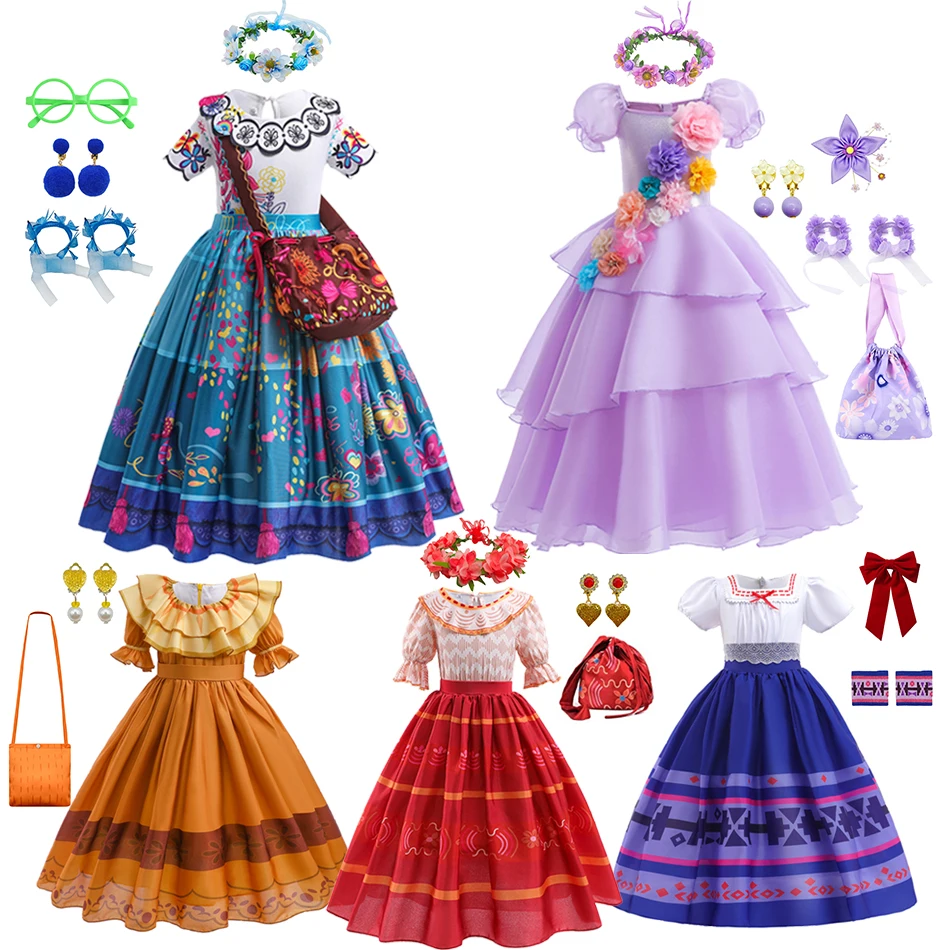 

Encanto Mirabel Cosplay Dress Carnival Isabella Costume Children Birthday Princess Theme Party Clothes Sisters Matching Outfits