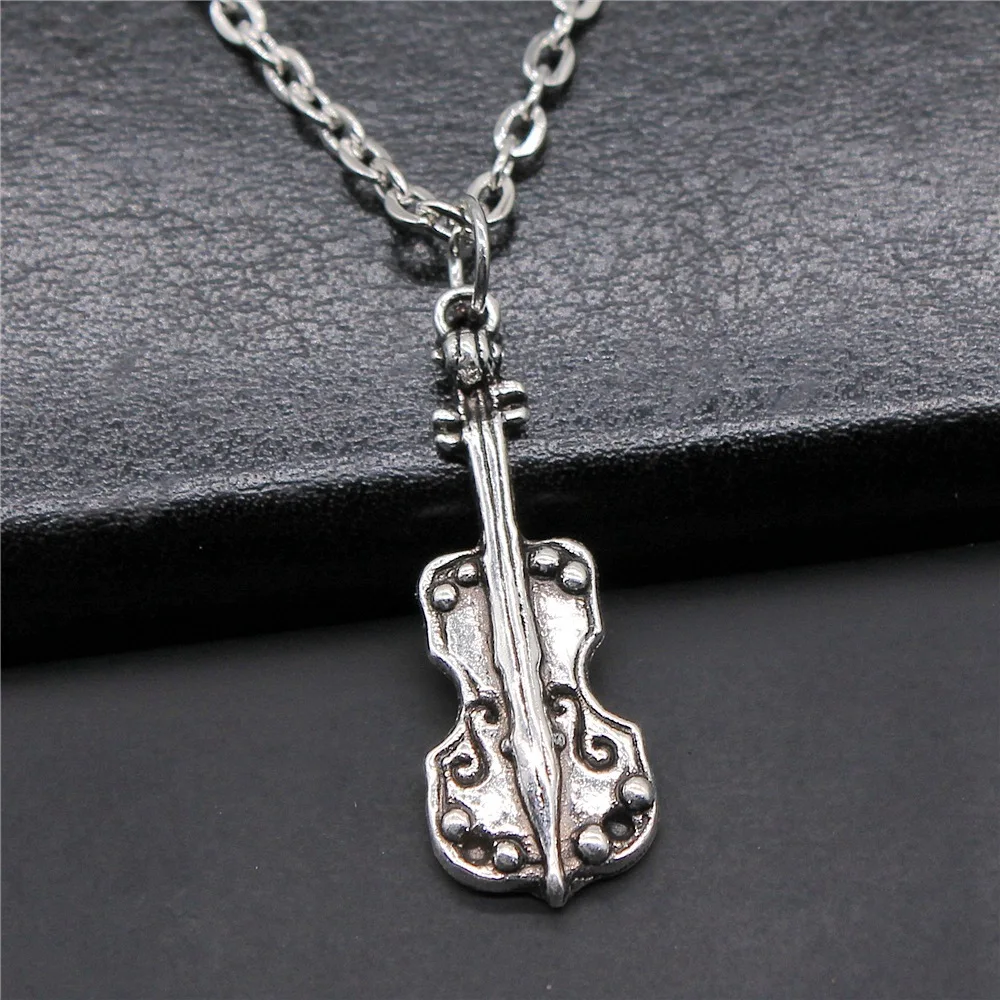 Fashion Simple Vintage Antique Silver Color 32x11mm Cello Pendant Necklace For Women