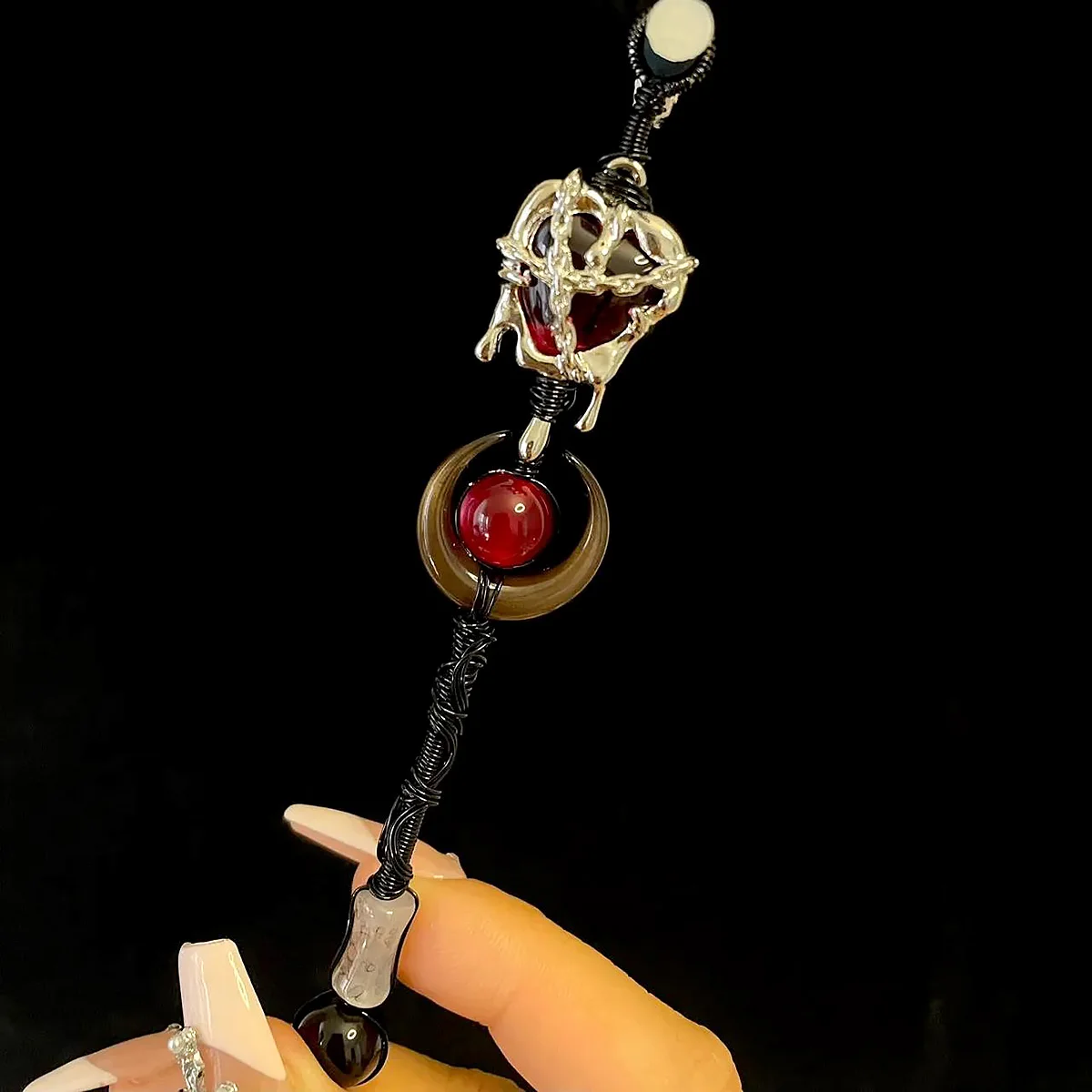 Handmade Celestial Sun Wire Wrapped Clip Ring Vintage Bead Finger Holder Wand Waterproof Boho Jewelry Gift for Women