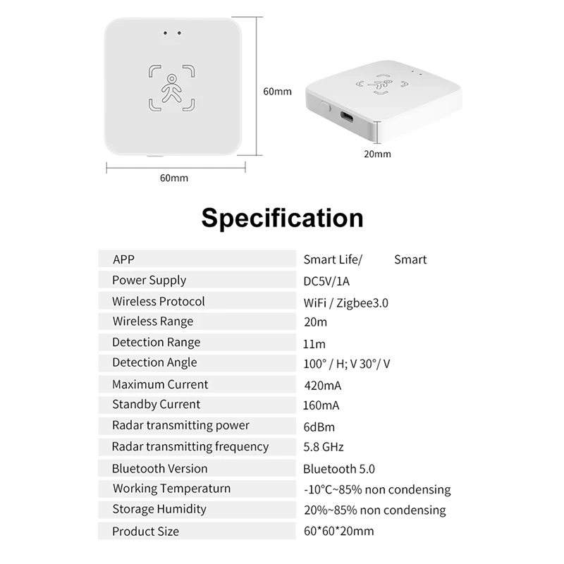 B37B-Tuya Human Presence Sensor 24G Human Presence มิลลิเมตร Wave Radar Sensor การตรวจจับแสง