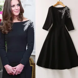 2024 New Arrival Spring Autumn Princess Kate Middleton Dresses Women Formal Office Elegant Vintage Evening High Quality Clothing