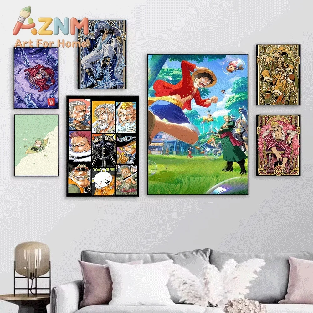 One Piece Anime Canvas Wall Art No Frame Straw Hat Pirates Luffy Zoro Nami Chopper Manga Print Poster for Bedroom Living Room