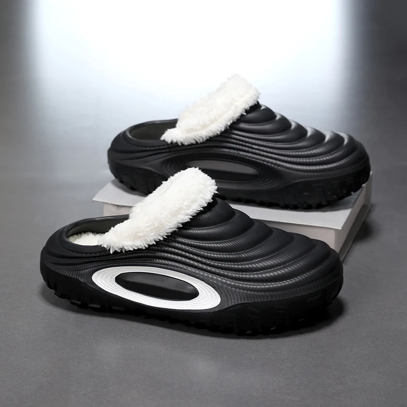 YRZL Zapatillas peludas para hombre, zapatos de casa cálidos de invierno, zapatillas térmicas antideslizantes, cómodas, antideslizantes para interiores, zapatillas de invierno para hombre