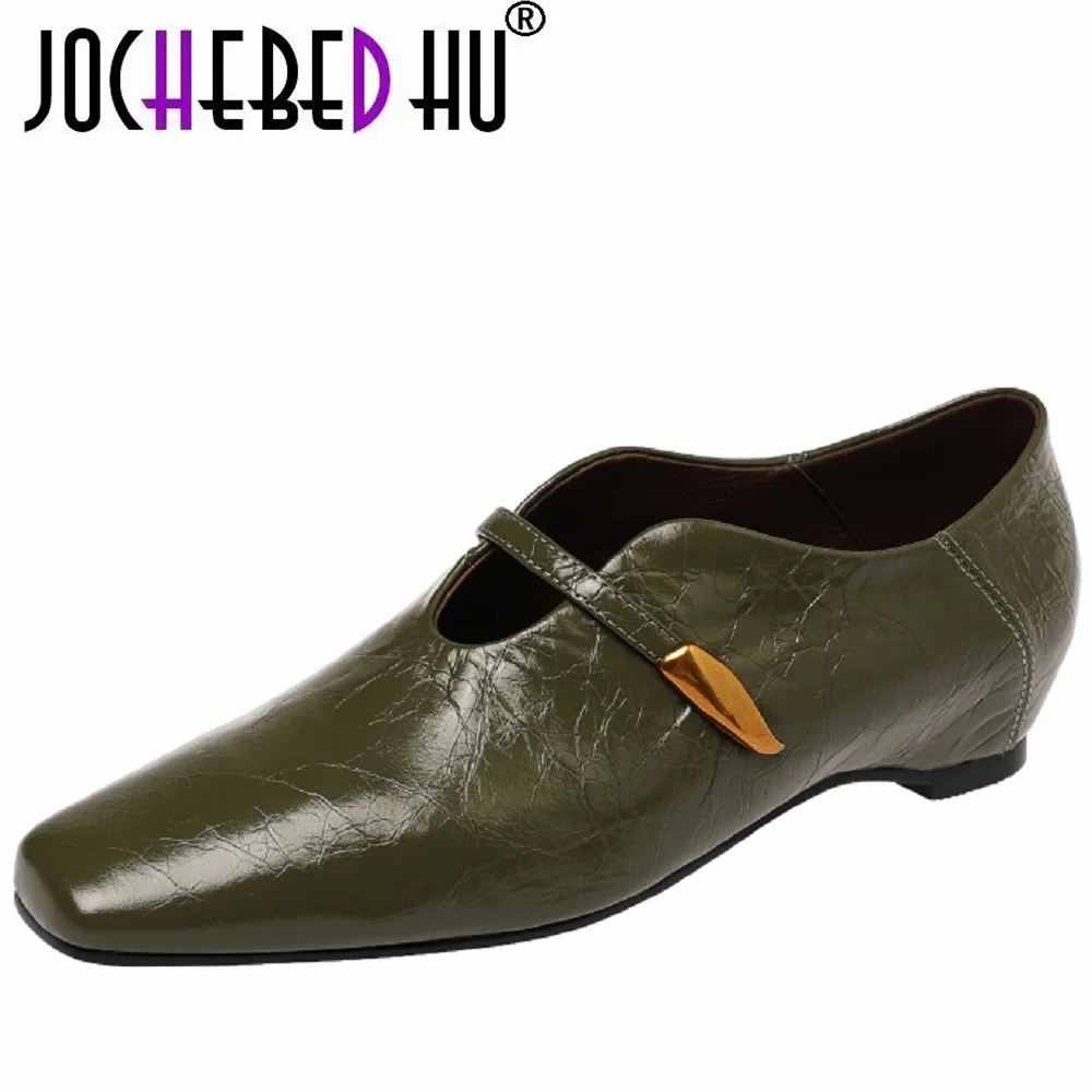 JOCHEBED HUWomen's Handmade Genuine Leather Buckle Design Insole lift Comfortable Casual Footwear