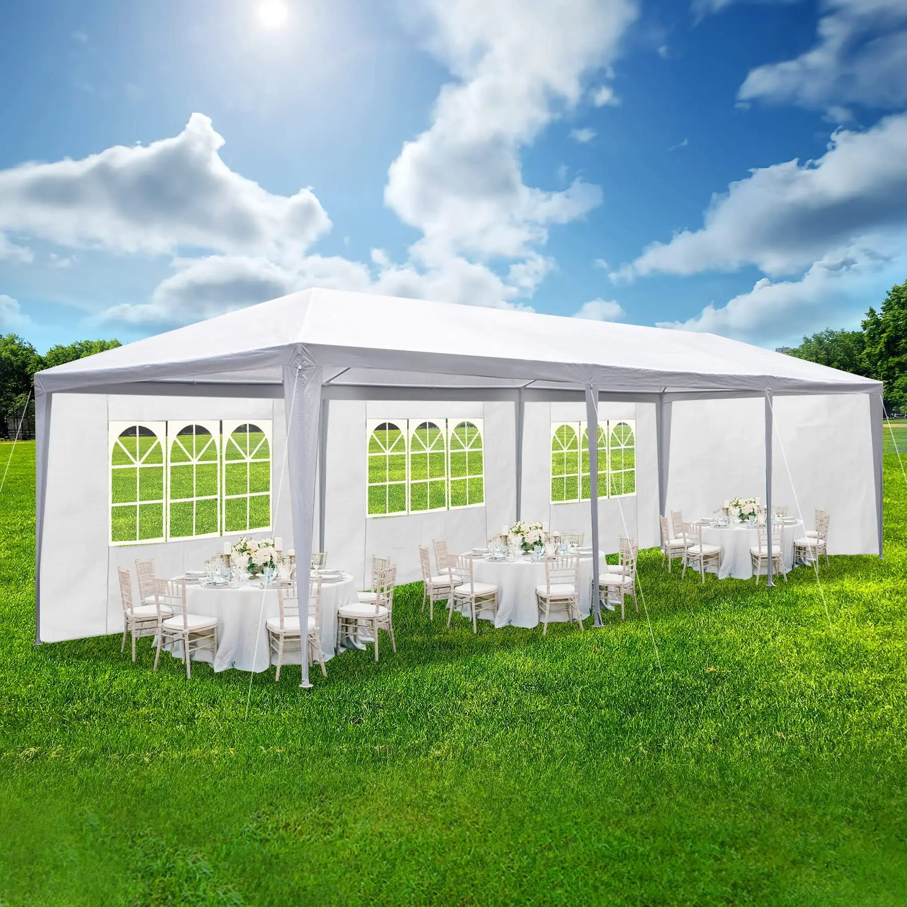 10' x 30' Outdoor Waterproof Gazebo Canopy Tent with Removable Sidewalls and Windows Heavy Duty Tent for Party Wedding