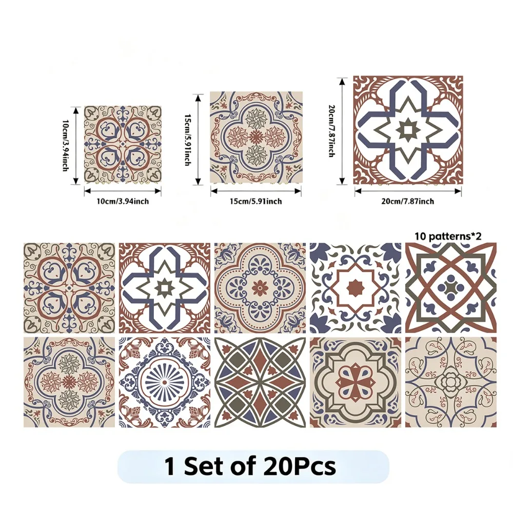 Fresh Green Mandala Floral Self-Adhesive Tile Stickers Waterproof Anti-Oil Square Wall Furniture Backsplash Cabinet Home Decor