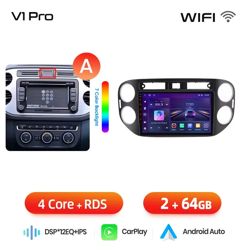 Junsun draadloze CarPlay Android Auto autoradio voor Volkswagen (VW) Tiguan Mk1 (5N) 2007-2016 met ingebouwde koelventilator, Android GPS navigatie, multimediaspeler, WiFi, DSP, RDS, BT, SWC, IPS