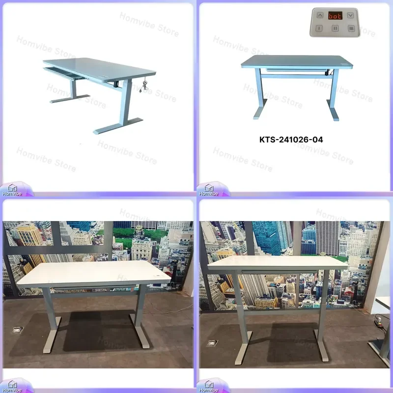 

Modern Adjustable Computer Desk with Metal Frame and Tempered Glass Top Powder Coated Office Desk for Home Study Room