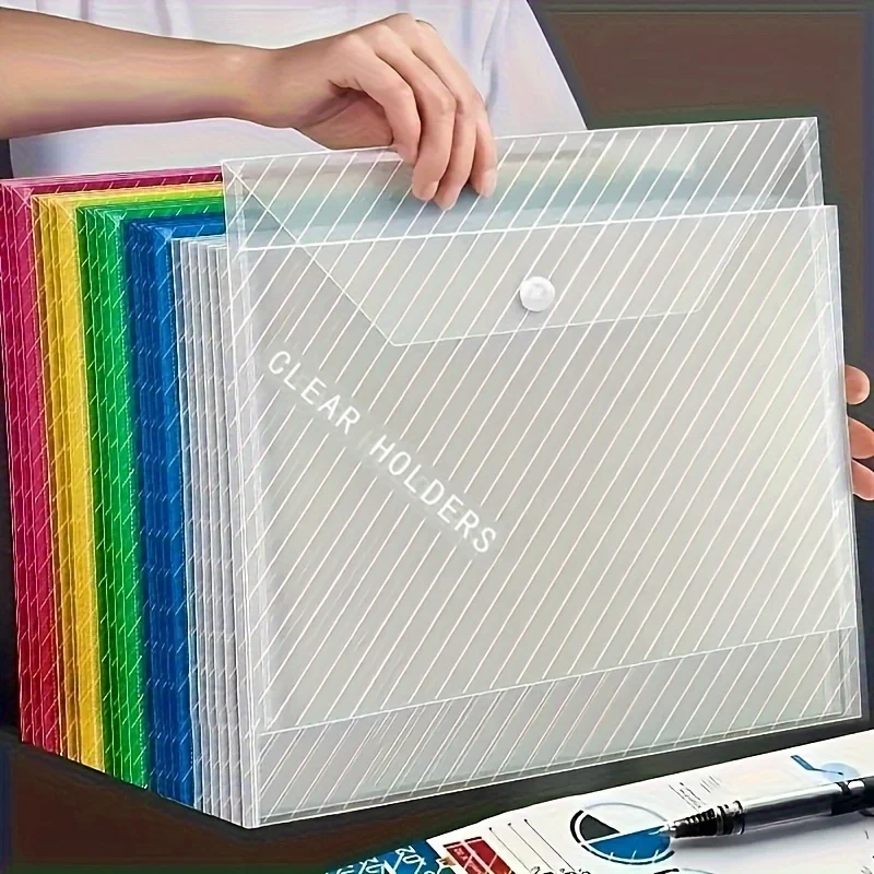 10Pcs A4 Transparent File Bag Plastic Documents Filing Storage Bag Student Organizer Information Pocket Folders Stationery