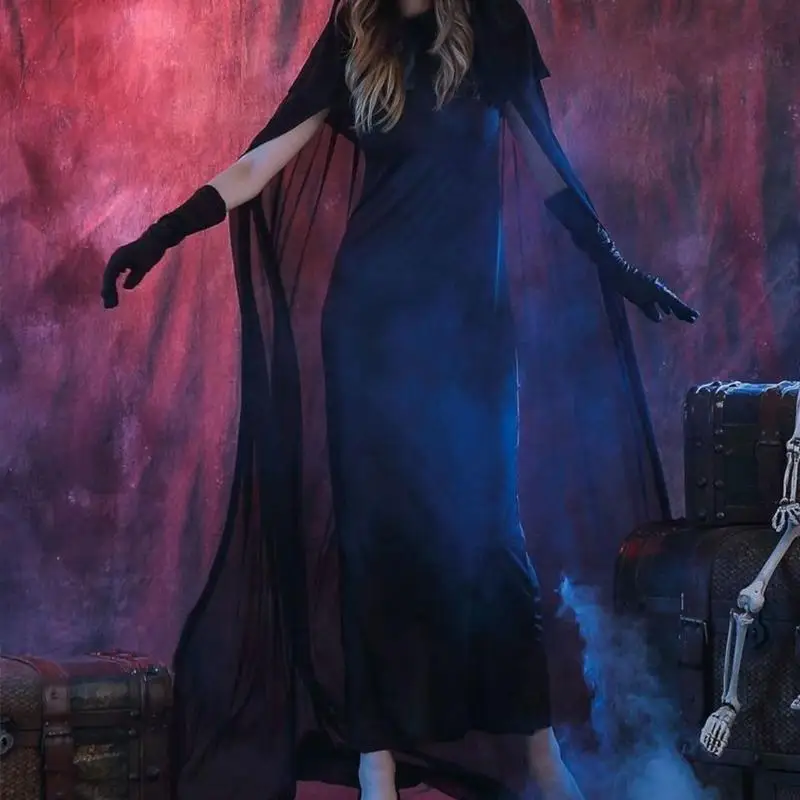 Damska szata z kapturem, długa sukienka, rękawiczki, zestaw czarownic dla kostiumów Cosplay wampirów