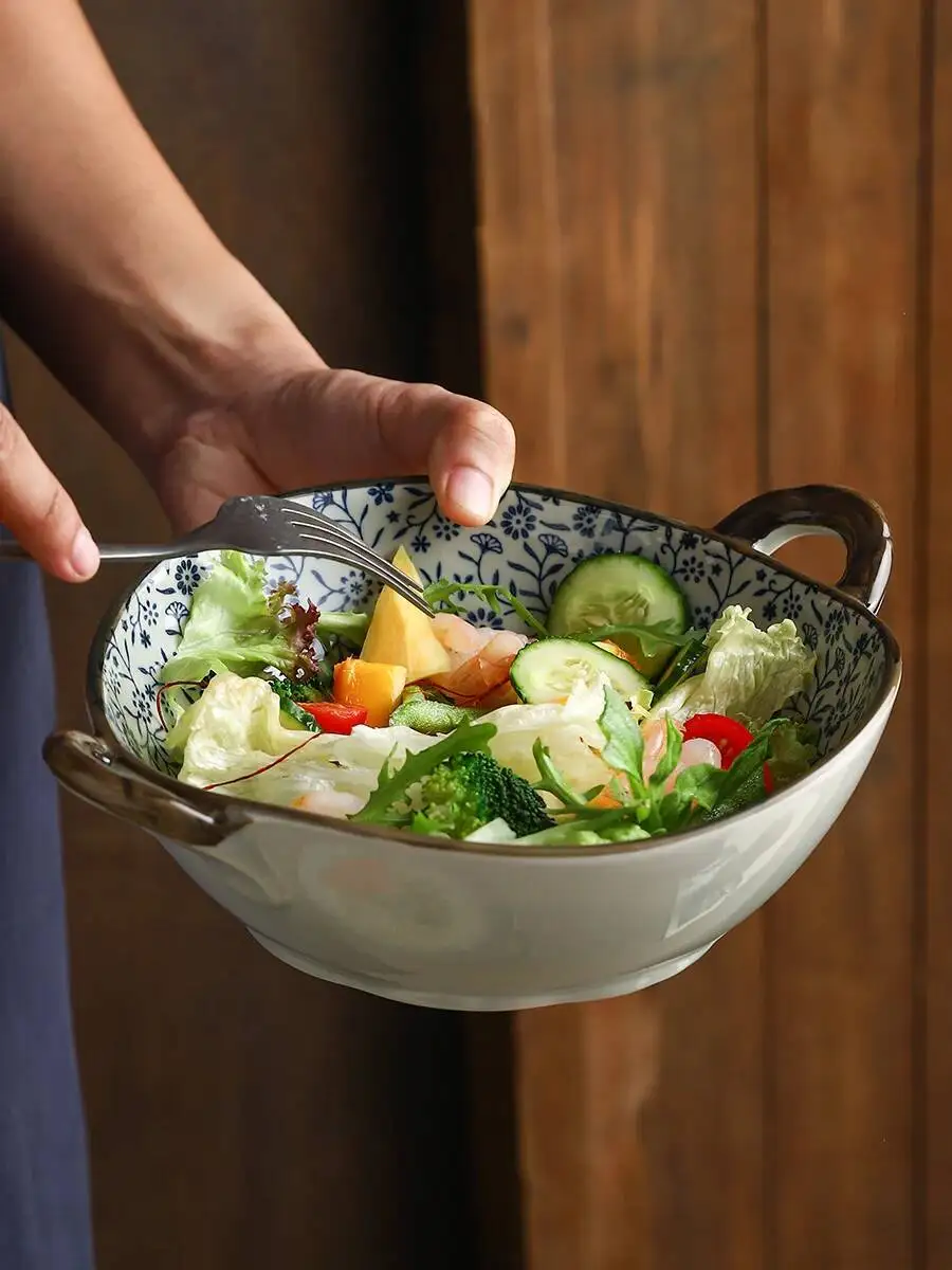 Ceramic Anti Scald Handle Soup Noodle Bowl Double Ear Soup Bowl Tableware