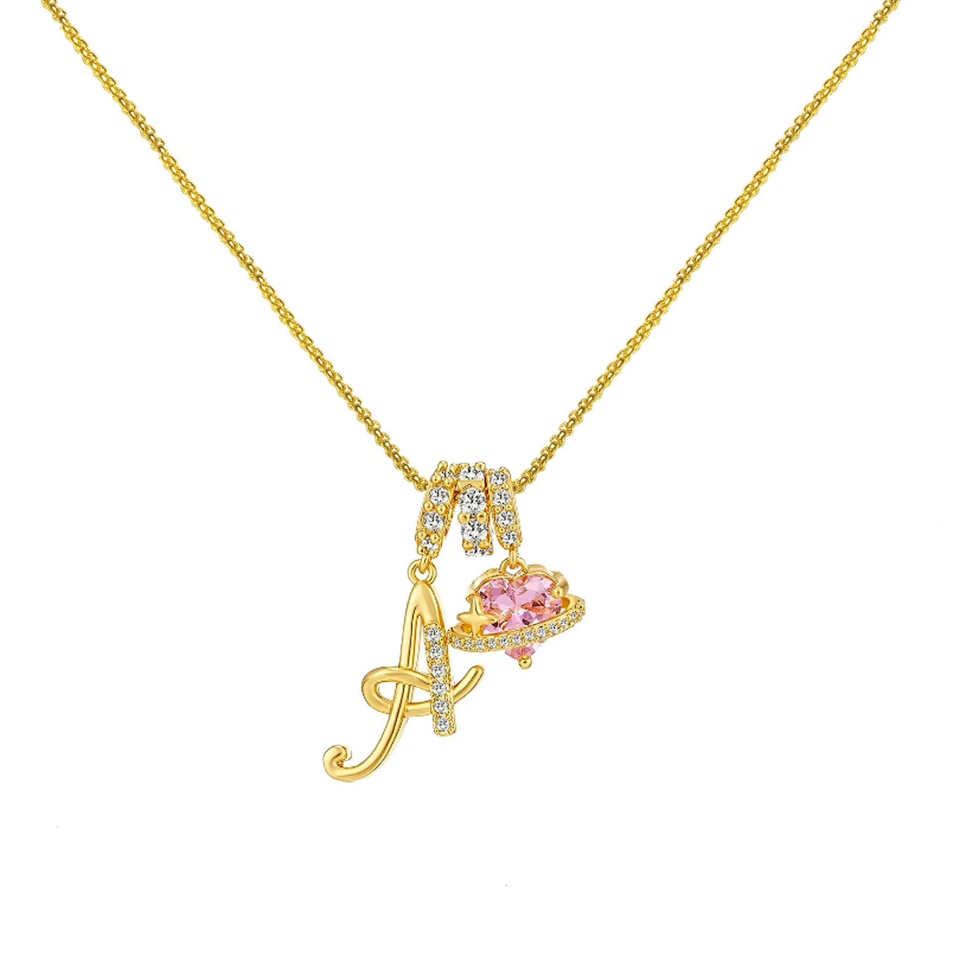 

Light Luxury Zircon Love Letter Tulip Pendant Necklace for Women Elegant Clavicle Chain Sweet Girl Jewelry Accessory Gift