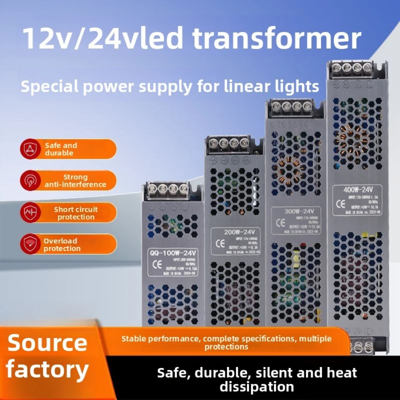 

Power Supply Adapter 5A 12A Lighting Transformer DC 12V/24V Ultra thin LED Strip Switch Driver Lamp 60W 100W 150W 200W 300W 400W
