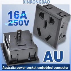 16A250V AU AC power socket Embedded Cabinet socket Snap-in with security door Power Connector for EU  Australia, China,Argentina