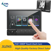 3Lens FHD 1080P Dashcam Car DVR Touch Camera Night Vision Loop Recording Front Inside Rear 3waysVehicle Accessories