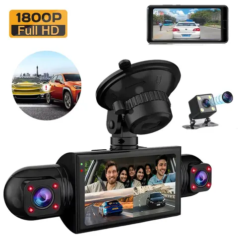 3.0″ IPS 360° Dash Camera HD 1080P 4Lens Driving Recorder with 32G Card for Loop Video Recording 24h Park Monitor GPS Navigation