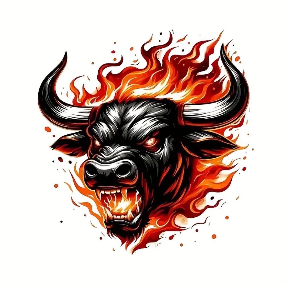 Vinyl Stickers Featuring a Flame Bull Design Perfect for Decorating Cars Laptops Bottles Trucks Motorcycles Windows Walls