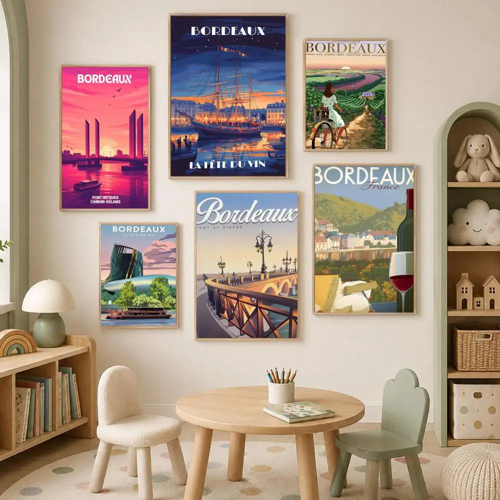 Wine Bordeaux Wine Poster Self-Stick HD PP paper Wall Art Poster, Waterproof Decor for Bedroom, Living Room and Home