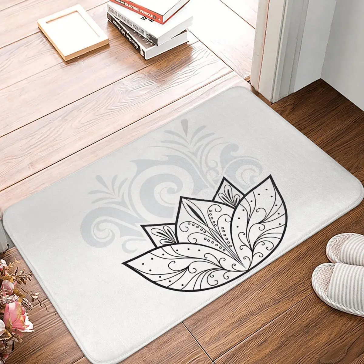 

Lotus Flower Beautiful Indian God Goddess Of Love Non-slip Doormat Carpet Living Room Bedroom Mat Welcome Indoor Pattern