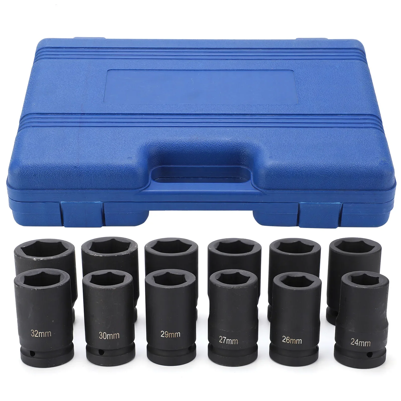 12pcs 1 Inch Durable Drive Deep Impact Socket Set 24-41mm Car Auto Truck Repair Tools