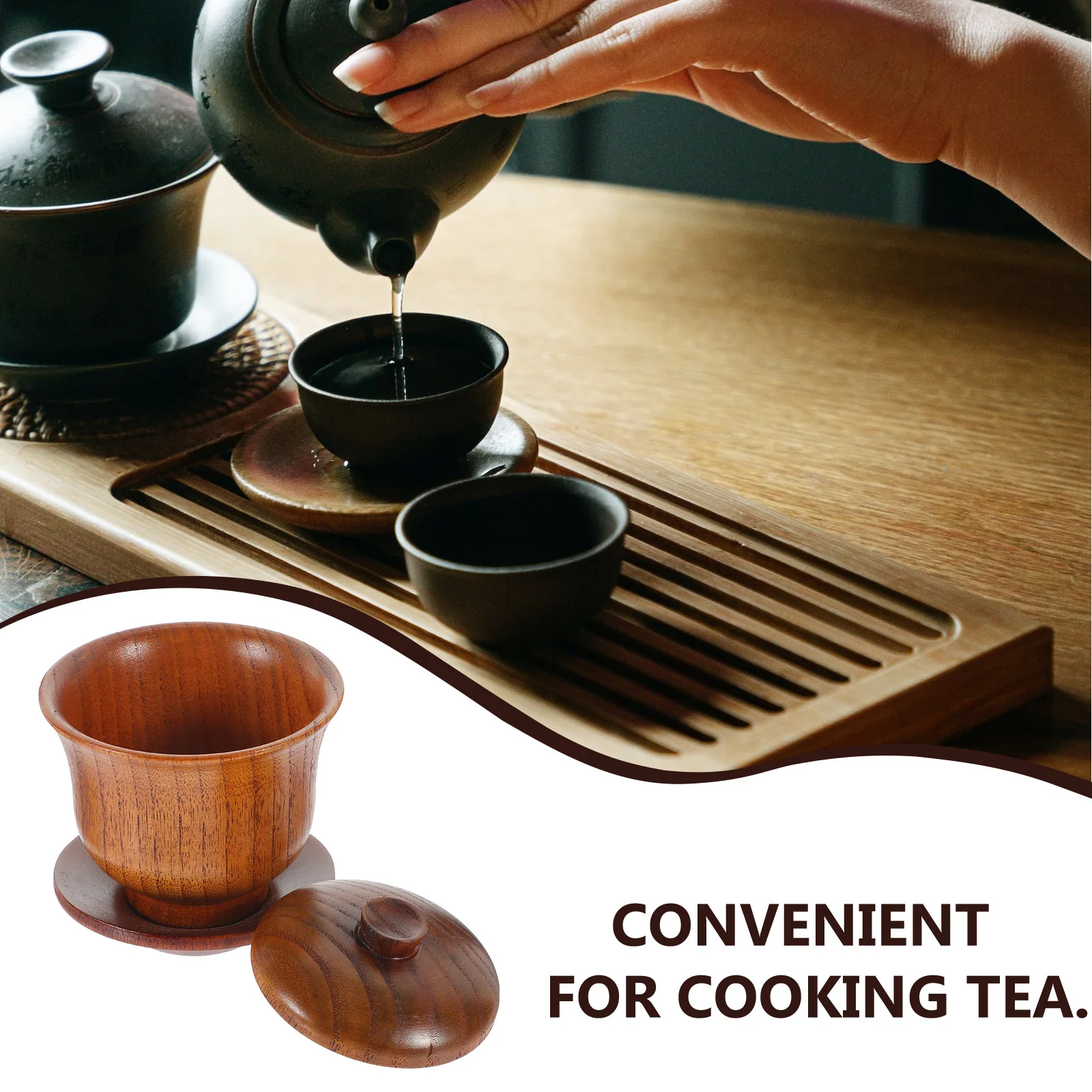 

1 set Wooden Teacup Set Chinese Style Kung Fu Bowl Lid Natural Home Office Use Vintage Tureen Teacup Classical Chinese Tea Cup