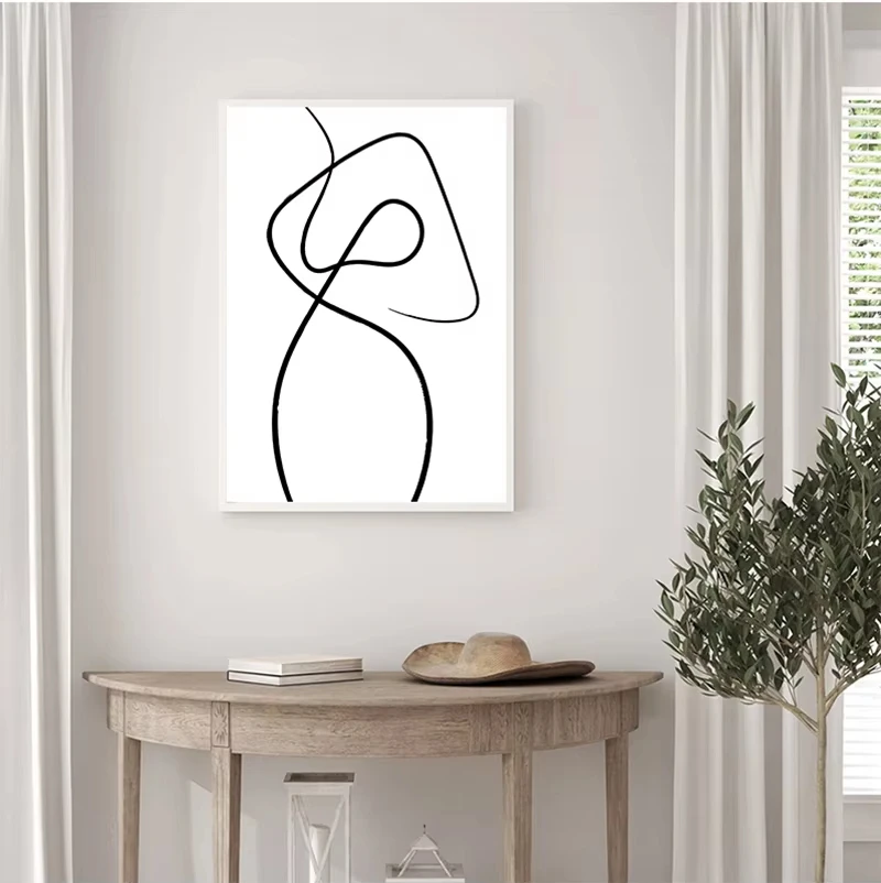 الخطي الوجه زهرة مجردة الرسم على لوحات القماش الجدارية الشمال الملصقات والمطبوعات غرفة المعيشة ديكور المنزل طلاء جدران #5