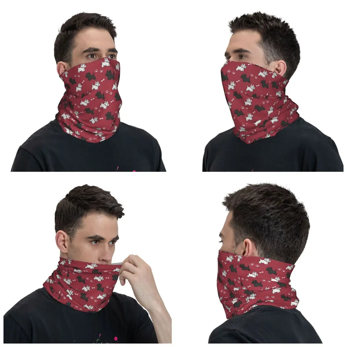 Red Scottish Terrier Dog Bandana Neck Cover Printed Scottie Tartan Skye Magic Scarf Multifunctional Face Mask Cycling Adult