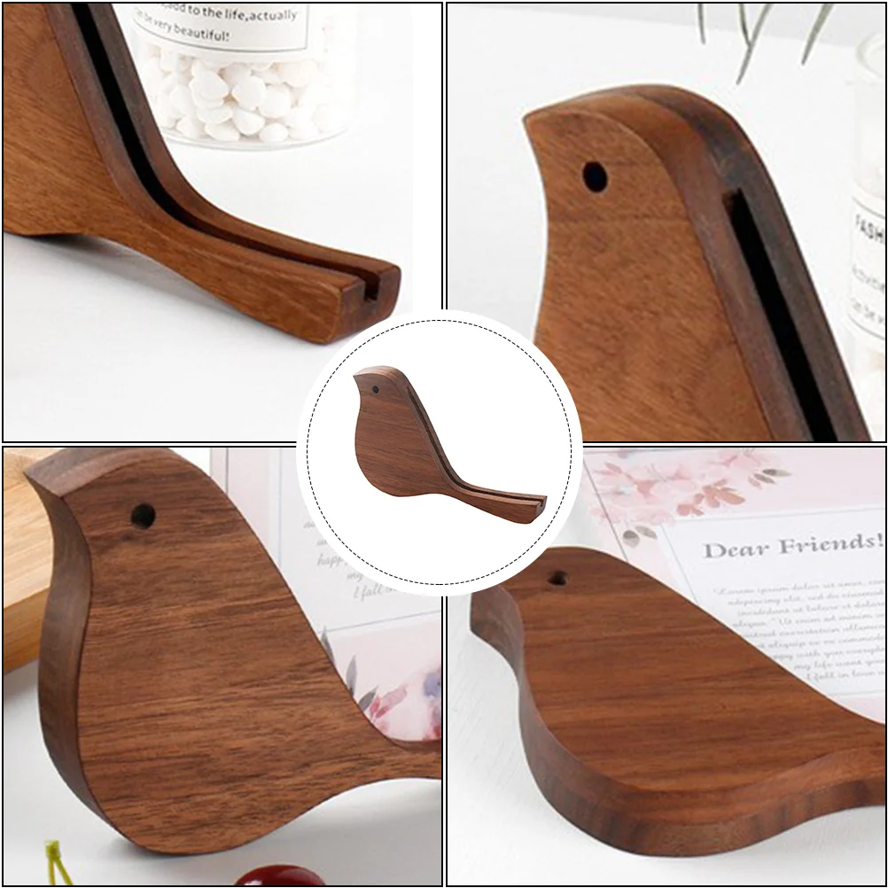 Bird Calendar Holder Desk Display Stand Wooden Message Decorate Postcard Base Crafts Walnut Meeting Room Decoration