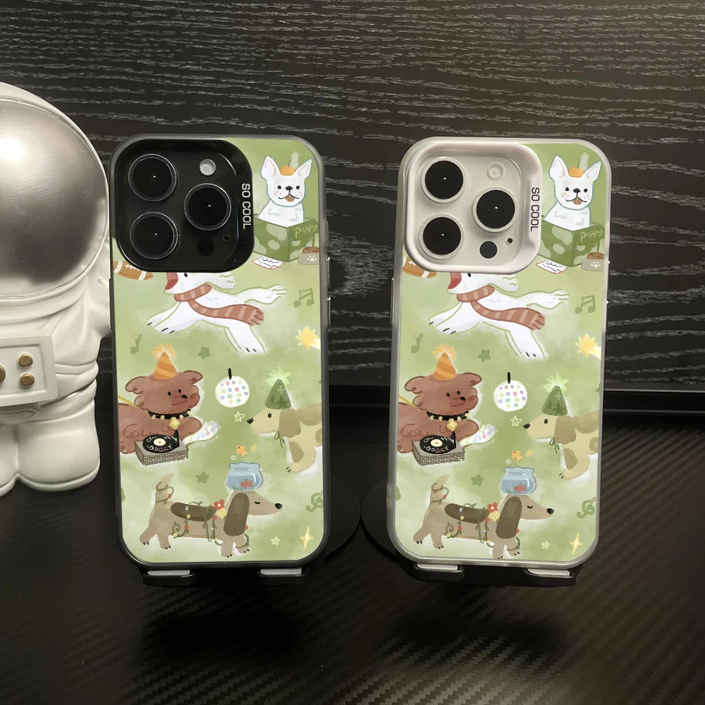 

Cute Cartoon Animals Phone Case IMD Color Silver Shell For IPhone 16 15 14 13 12 Pro Max Plus