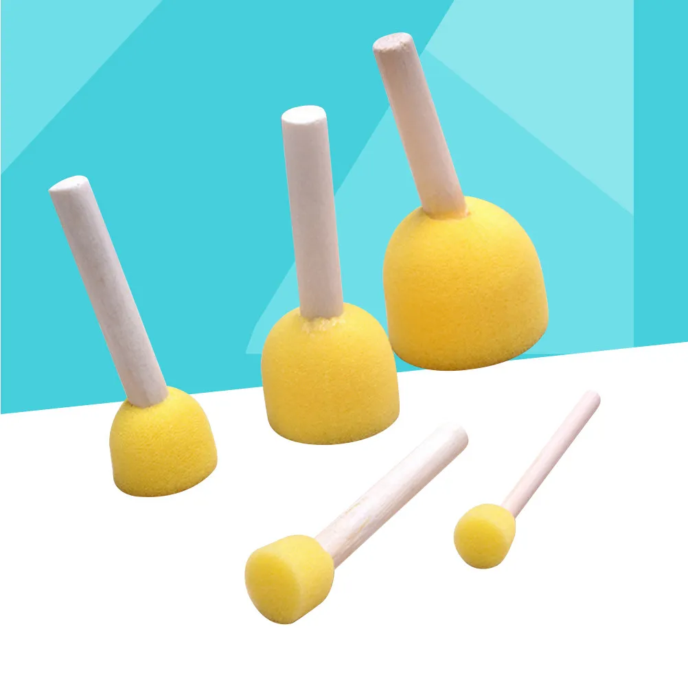 5Pcs Sponge Brush Set for Painting Graffiti Art Creative Development Safe Wooden Handle Water Absorbing Sponge Tips DIY